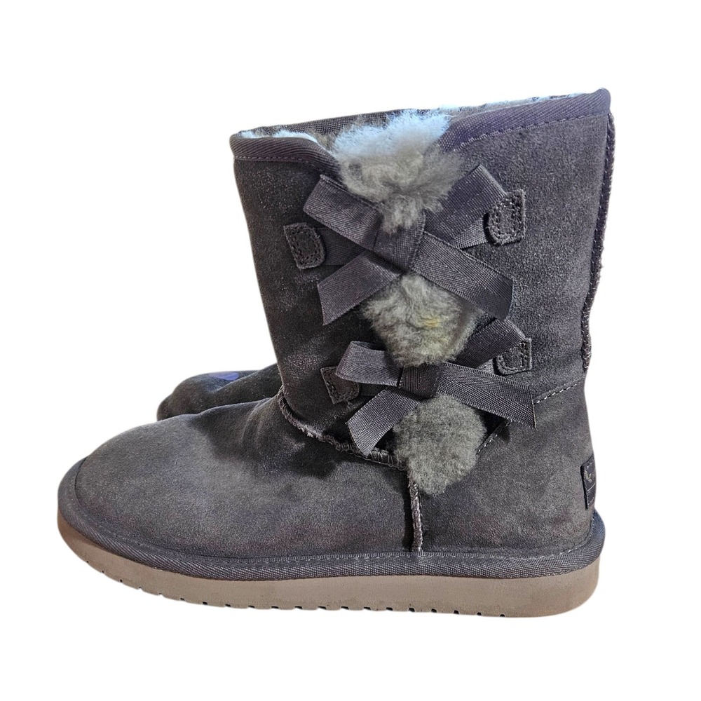 Grey Koolaburra by UGG Victoria Bow Boots - Suede Faux Fur Trimmed Winter Us 7